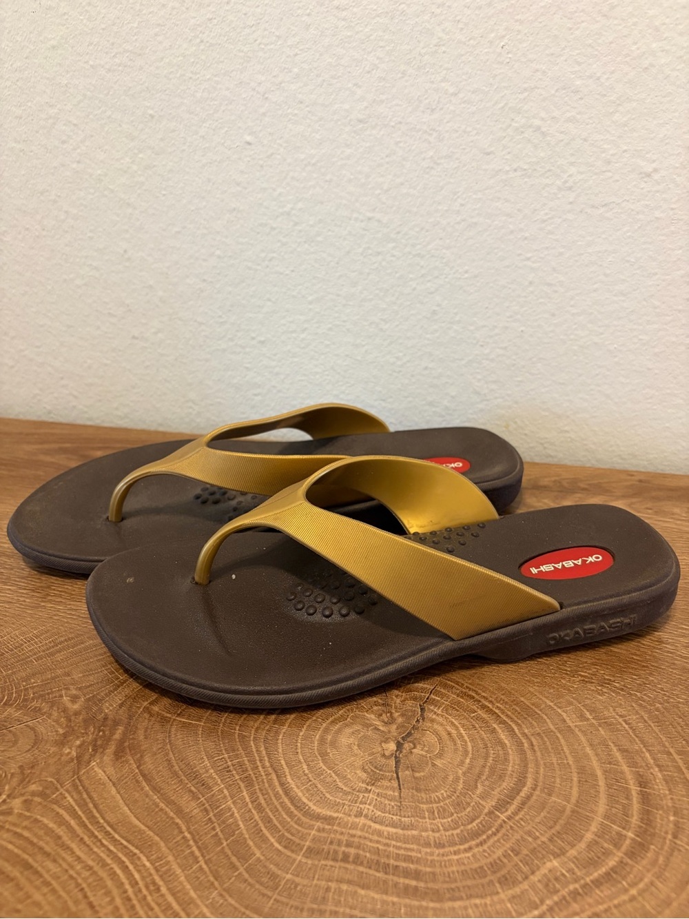 Okabashi Yellow Strap Brown Footbed Sandals